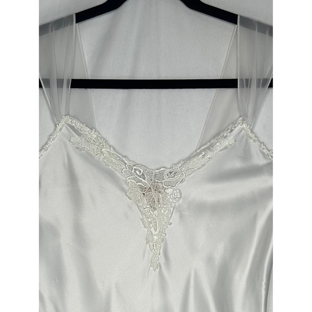Angelique Vintage White Satin Lace Trim Nightgown Sheer Straps Y2K Large - Picture 8 of 8